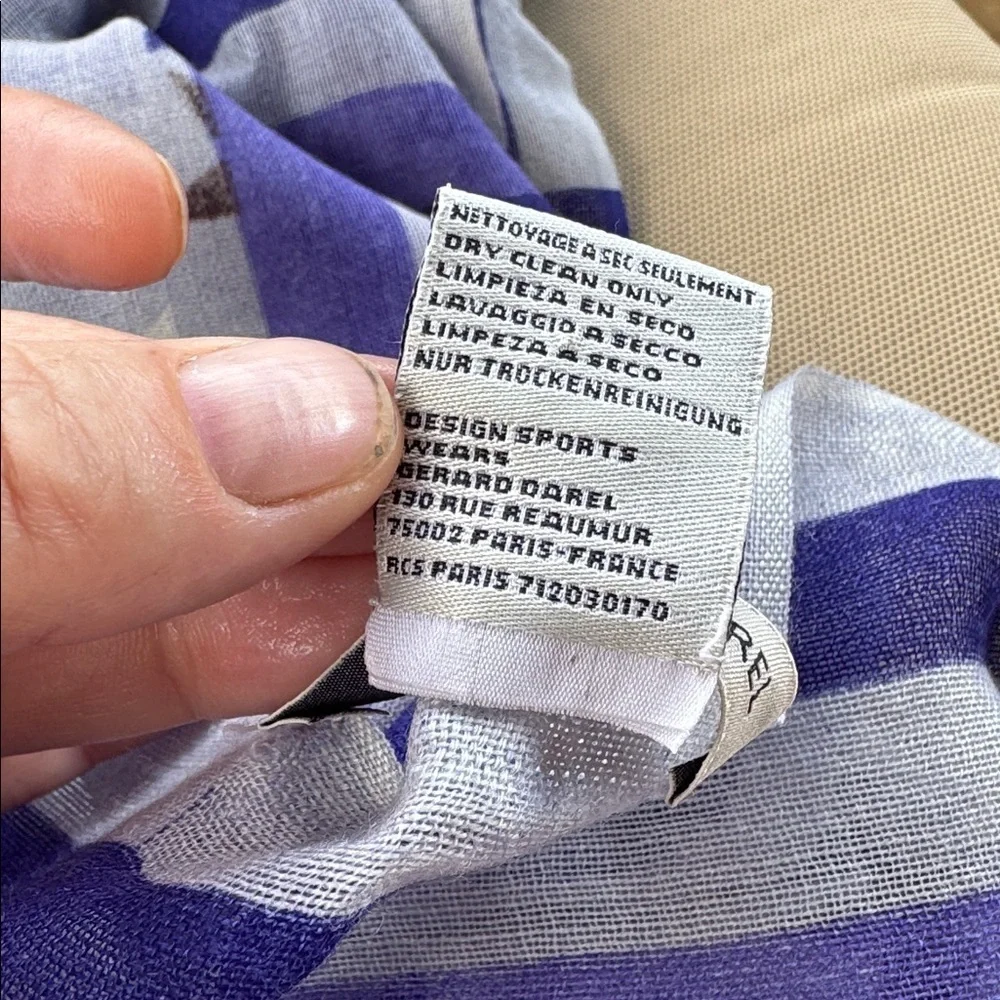 GERARD DAREL Star Patterned Gray and Blue Scarf 100% Wool